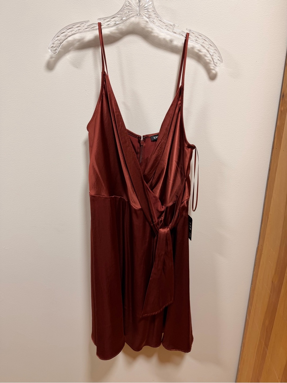 Express Satin Wrap Slip Dress - Rust Brown